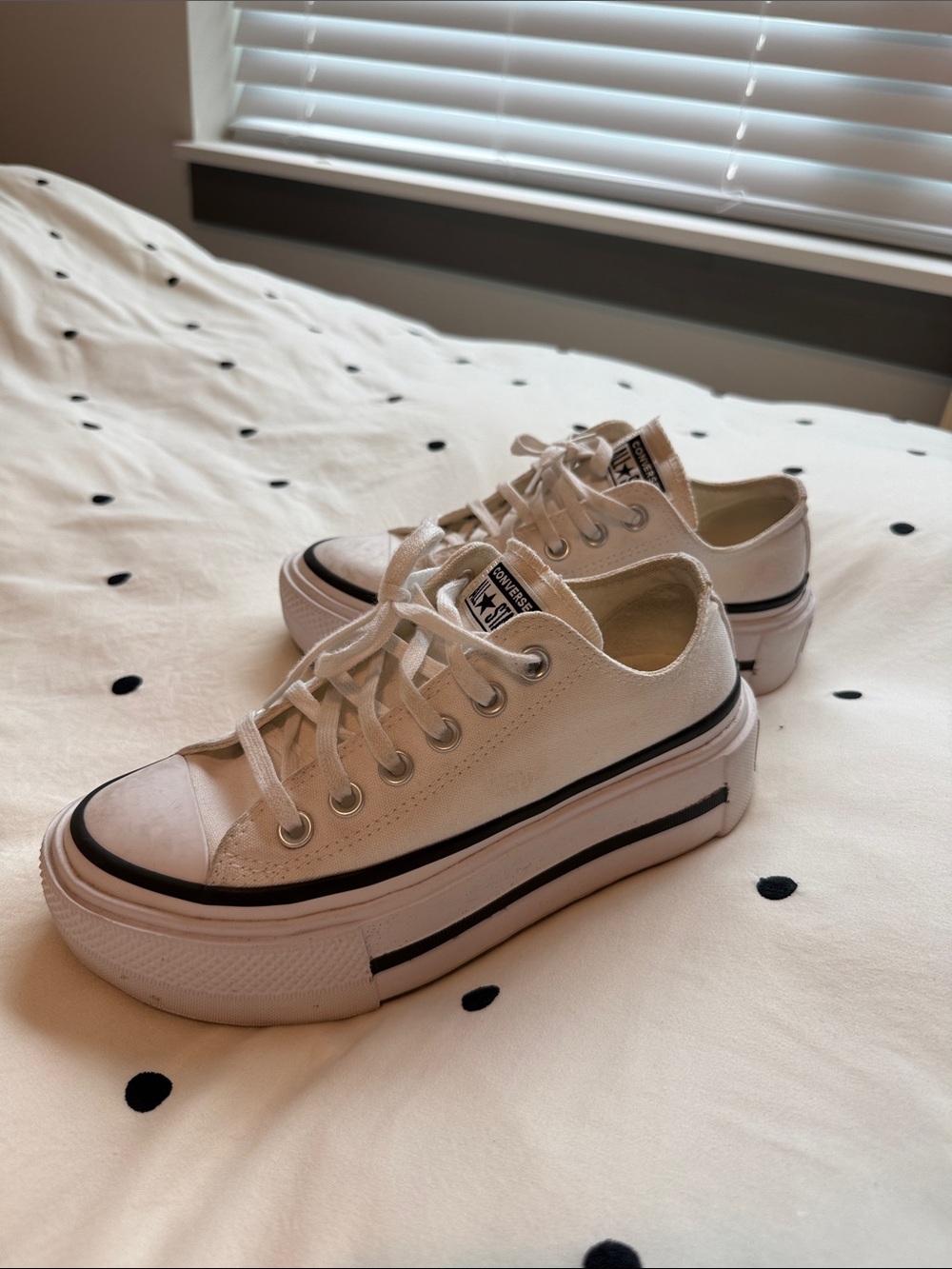 Converse White Low-Top Platform Sneakers with Black Trim